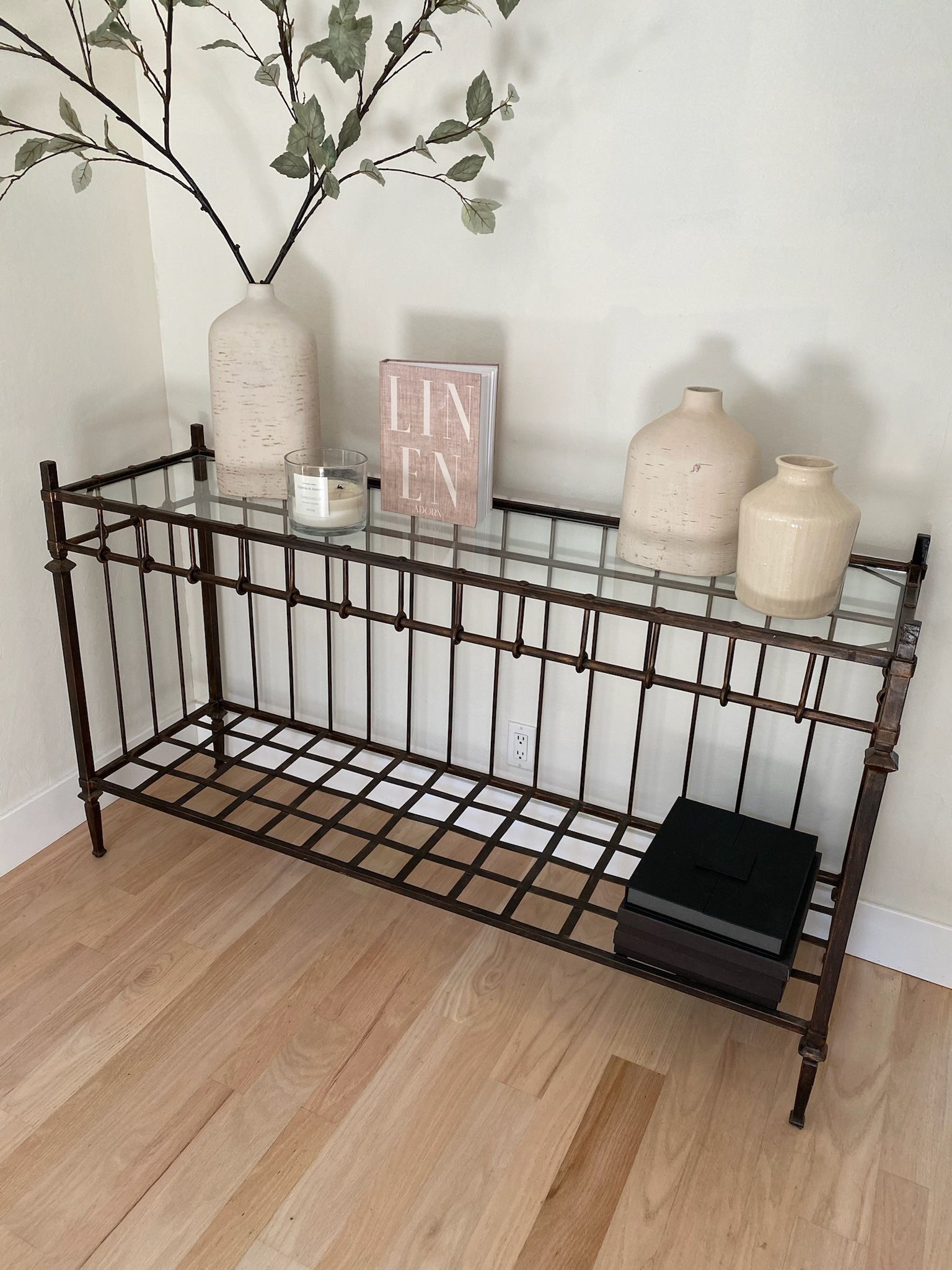 2 Tier entryway table-Metal frame with glass top shelf-$130