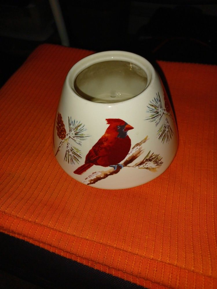 PORCELAIN CARDINAL CANDLE OR OIL CANDLE HOLDER