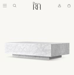 Restoration Hardware Low Marble Plinth Coffee Table (Italian Carrara Marble)