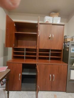 Two Large Wood Laminate Storage Cabinet Unit