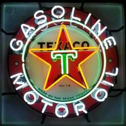 Texaco motor oil and gas neon sign