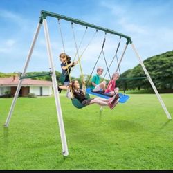 New in a sealed box Hapfan 7.3ft Tall Heavy Duty Swing Set, 3 Swings Metal Swing Sets for Backyard, Big Kids Playset for Playground Outdoor (B614)