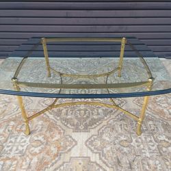 Vintage Italian Coffee Table Features 5/8"  Thick Glass Top  with A Lovely Gee Bevel and Rounded Corners .
