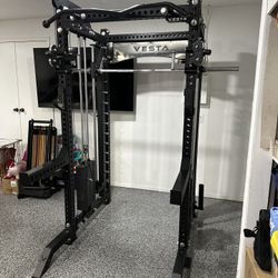 PRO SERIES Ultimate 3-1 Half Rack Functional Trainer w/Smith Machine Bar | 400lb Stack | Gym Equipment | Fitness | Commercial | Squat Rack 