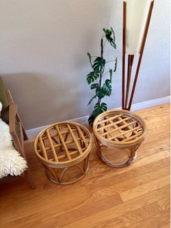 Boho Chic Vintage Bamboo Side Table/Ottoman
