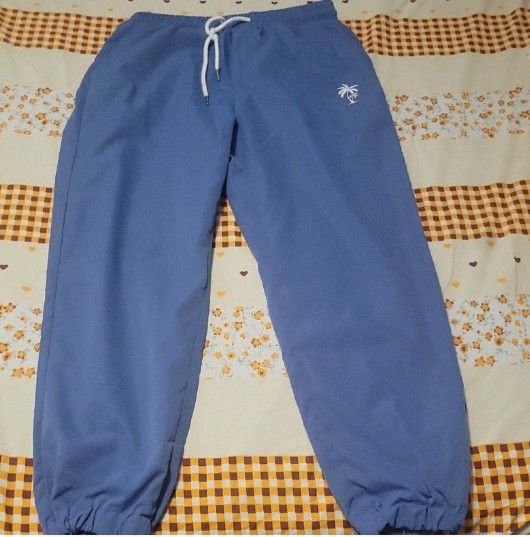 Blue Jogger Pants with Palm Tree Logo For Men Size large