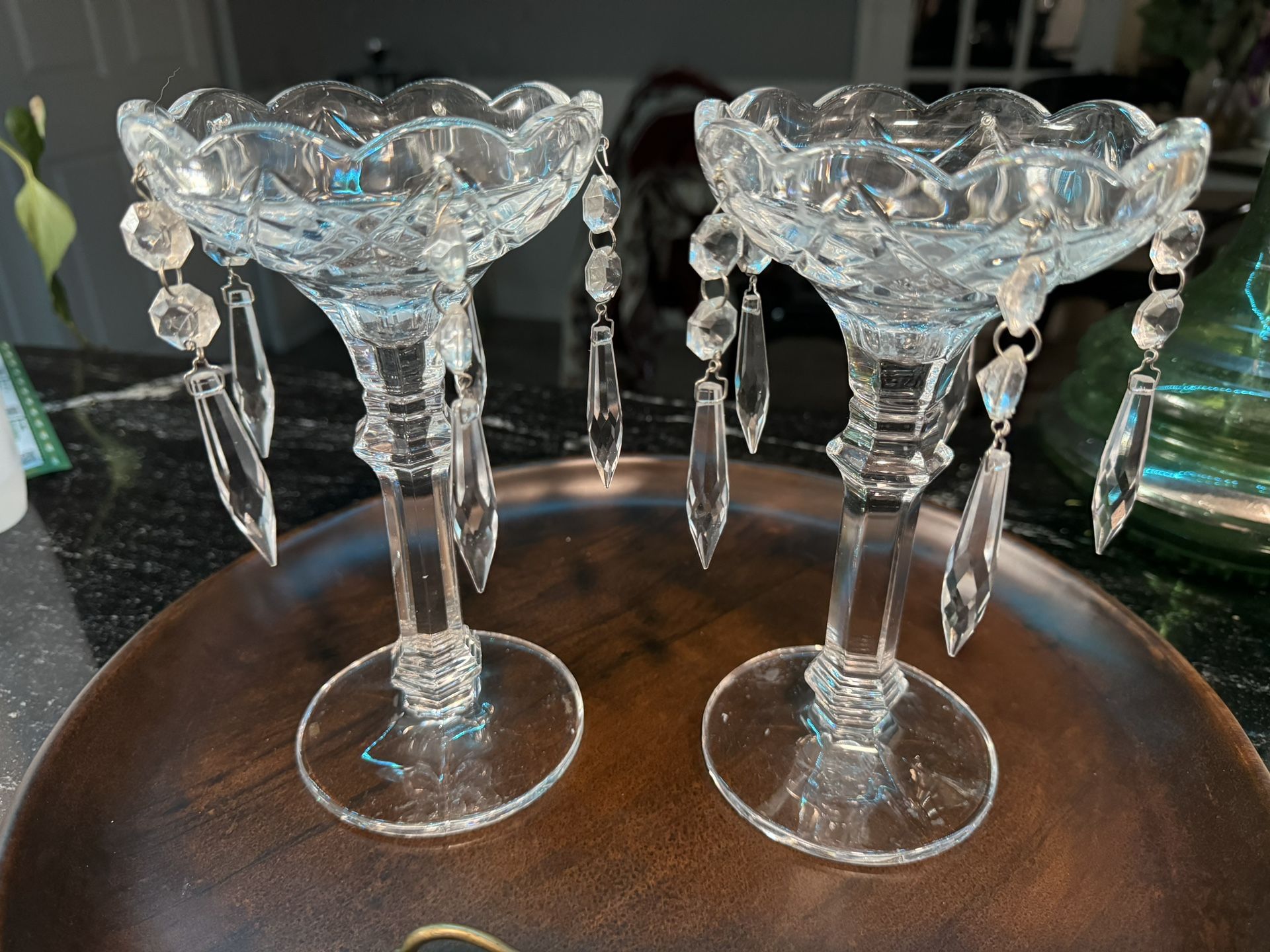 Set Of Two Cristal Candle Holders Used Once