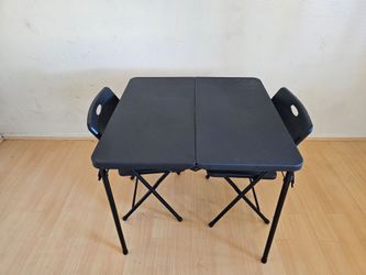 34"Dark Black Plastic Folding Table +Metal Frame Black/Black Resin Seat