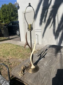 Mid century modern MCM teak Walnut White Brass  Antler Style Table Lamp