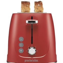 Proctor Silex Plastic 2 Slice Toaster, Bagel, Defrost & Cancel Buttons, Browning Control With 7 Shades, Auto Shutoff, Slide-Out Crumb Tray, Red (22661