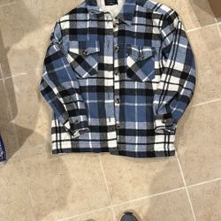 Active USA Blue and Black Lightweight Plaid Shirt Jacket. Like new.
