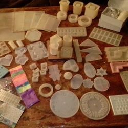 Over 60 Piece Lot Of Silicone Epoxy Resin Casting Molds With Powdered Colors And Extras