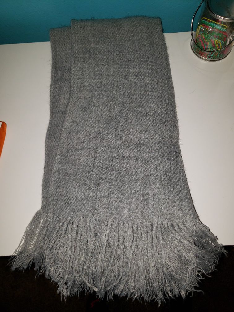 Light grey long fringe scarf
