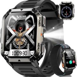 Military Smart Watches for Men, Super Large 2.01"Fitness Watch HD Display, Sports Smartwatch with LED Flashlight/100-Day Battery/24 Hrs Heart Rate & S