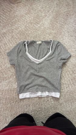 Grey crop top with a tank top sewn-in