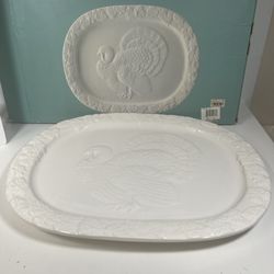 Martha Stewart French Cupboard Turkey Platter 14.5” x 18.25” White Embossed