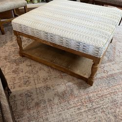  43 Inch Large Square Ottoman Coffee Table for Living Room, Leather Ottoman Foot Rest Stool, Upholstered Coffee Table with 