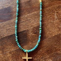 Hammered Gold Cross Turquoise Necklace