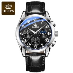Olevs 2871 Top Branded Black Quartz Men Silver Watch Waterproof