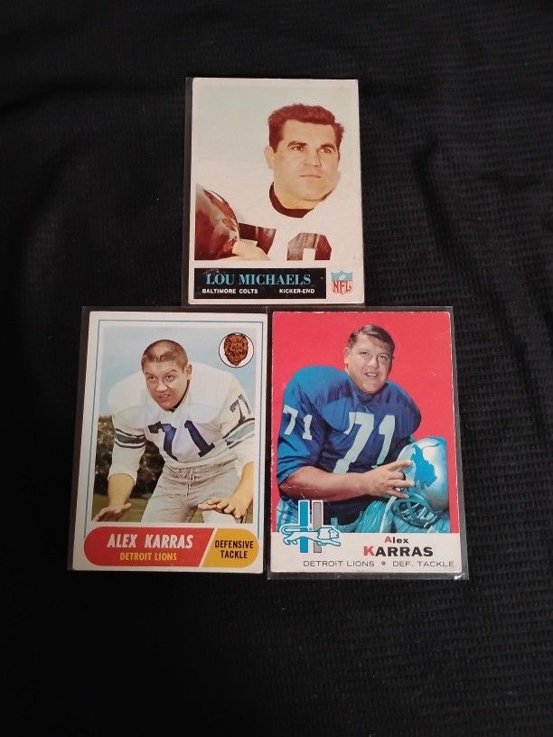 Lot Of 3 Vintage Old 1960's Football Cards - Alex Karras (2), Lou Michaels
