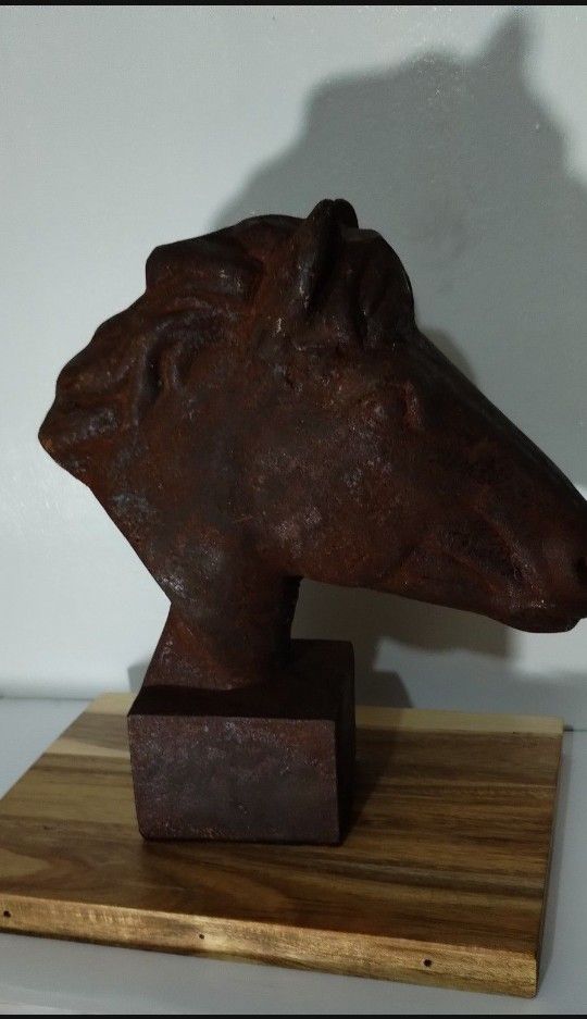 VINTAGE CAST IRON BUST HORSE STATUE 12"