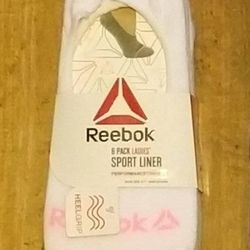 6pk Reebok Ladies White Sport Liner * Moisture Control * Heel Grip * socks