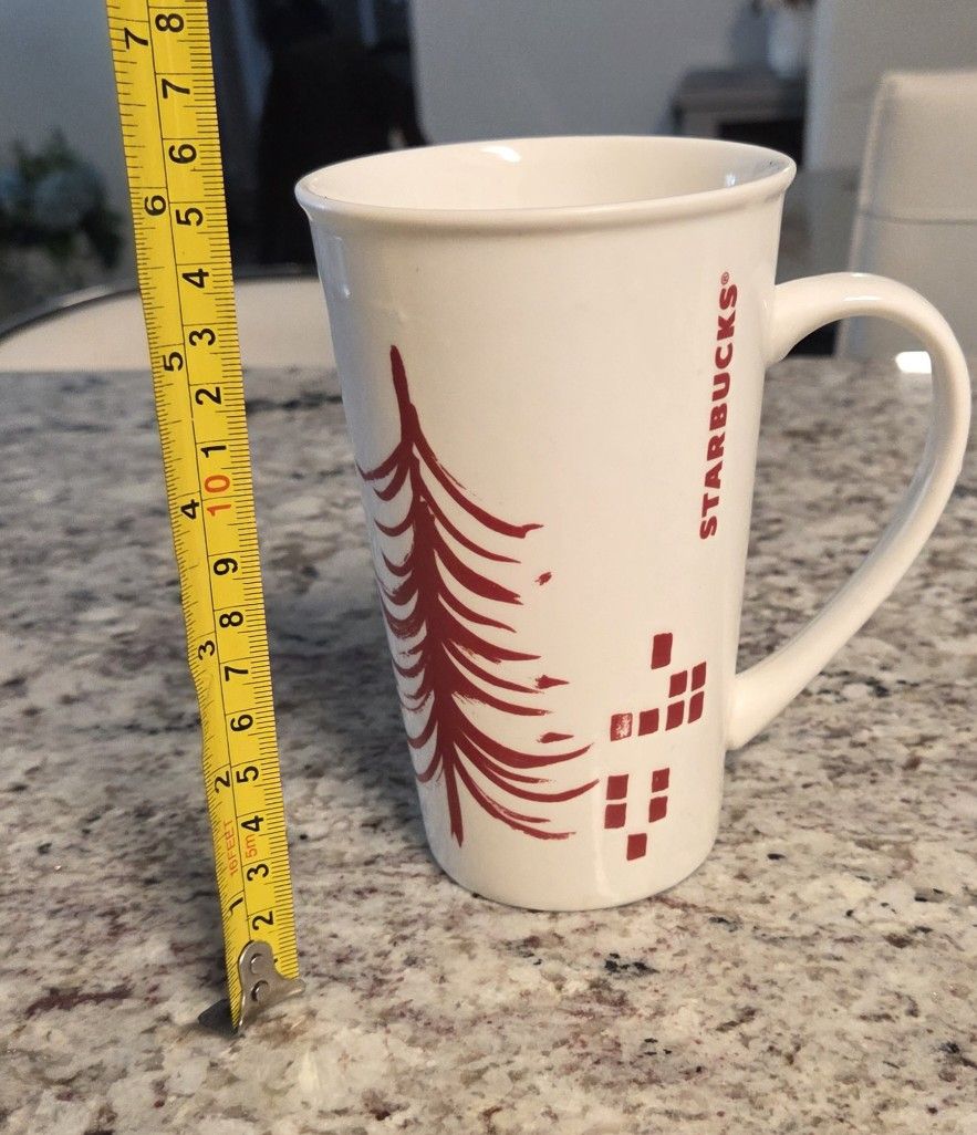 STARBUCKS 16 oz Coffee Mug Cup Tall Latte Christmas Tree Line Art Holiday 2017