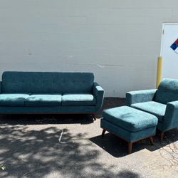 😍 3pc Teal MCM Sofa Set 🛋️   Delivery  Avail 🚚 