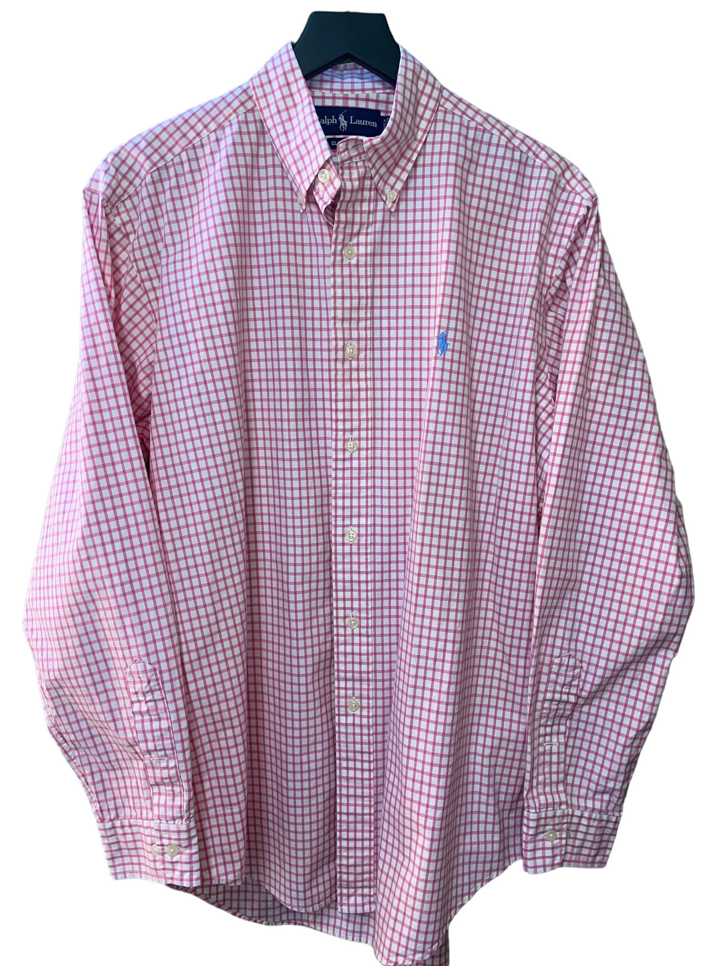 Ralph Lauren Classic Fit Shirt Long Sleeve Pink Plaid Button Down Size M 15 1/2.