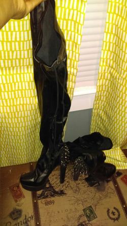 Black thigh high spiked boots