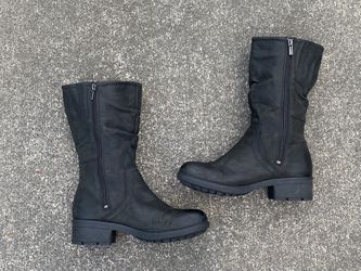 kig ind Antarktis Peep Clarks black leather tall riding motorcycle boots size 8M conbral.com.br