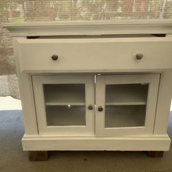 Single Drawer Milk White Buffet Sideboard Storage Cabinet With Beveled Glass
