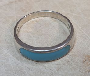 2 Mens Rings - Turquoise Silver and Titanium Wood - Size 10