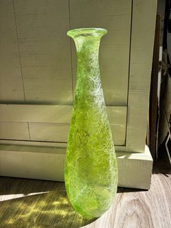 Green Crackle Glass Tall Vase