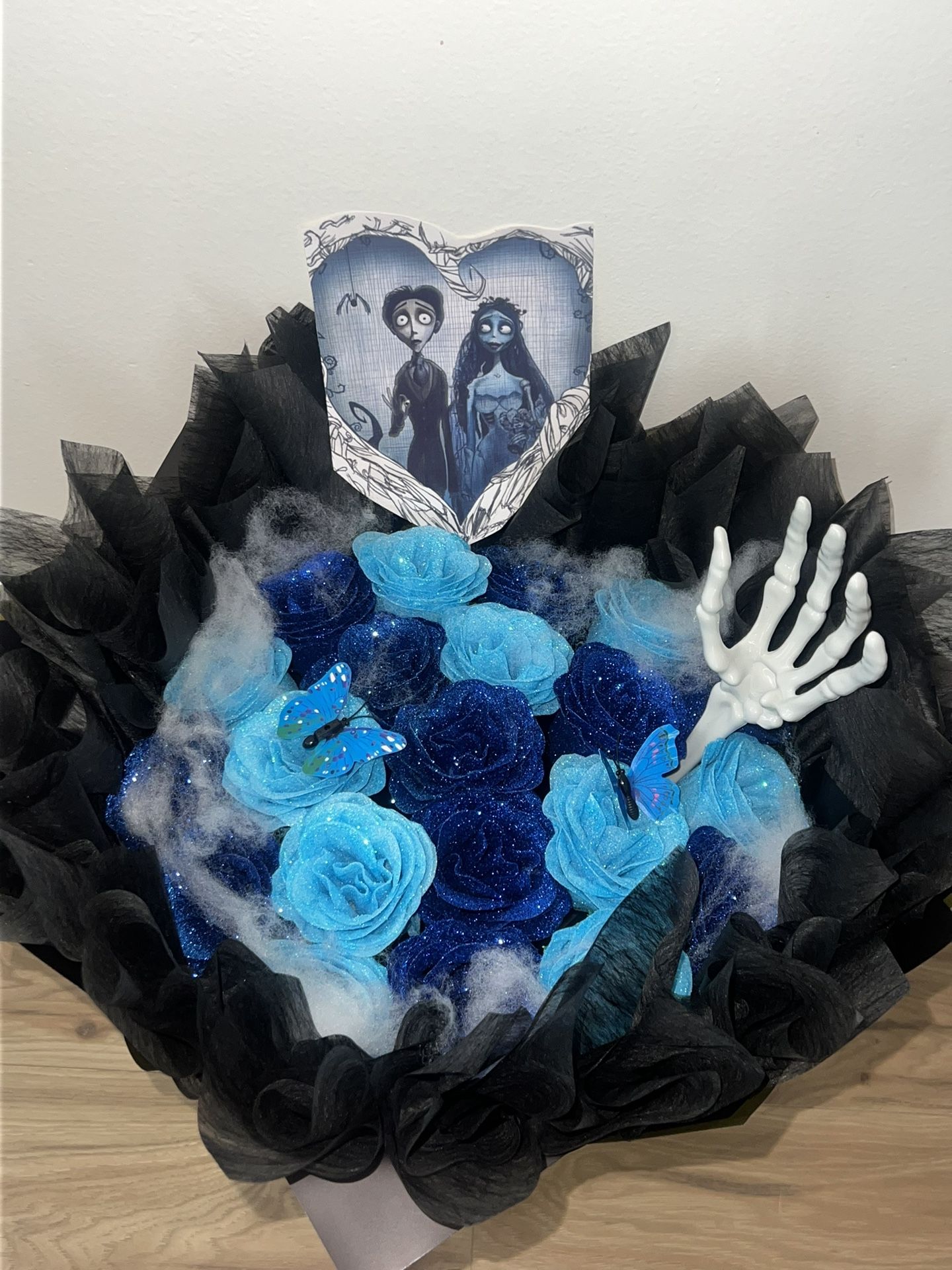 Halloween Bouquet Corpse Bride Rose Arrangement Basket Spooky