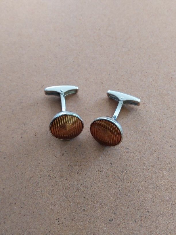 Dunhill Men's Cufflinks 925 Sterling Silver Car Headlamps-Round Yellow Amber. No Box.