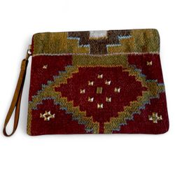 A & P DENIM Sarasota Aztec Studded Tapestry Bag Large Clutch w/Leather Strap NEW