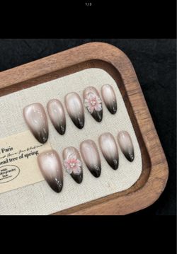 Pink & Black Flower Press-On Nails