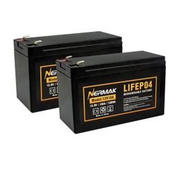 2 Pack 12V 10Ah Lithium lon LiFePO4 Deep Cycle Battery, 2000+ Cycles Rechargeable Battery for Solar/Wind Power, Scooters, Lighting, Power Wheels, Fish
