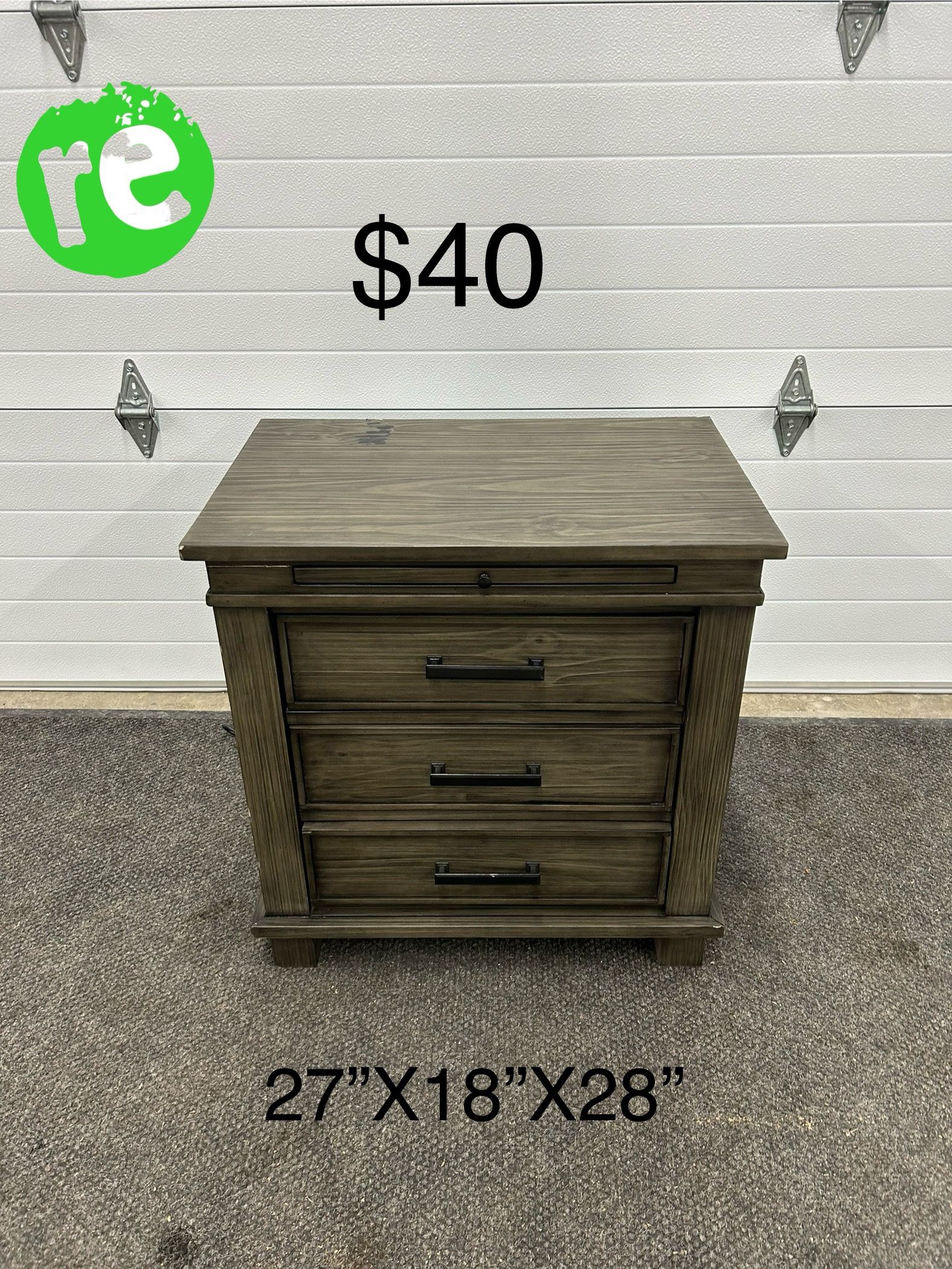 3 Drawer Nightstand with Power Outlet and pull-out Beverage Tray