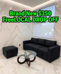 Black 3 seater couch & ottoman brand new sealed in box 📦 FREE LOCAL DROP OFF