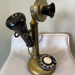 Antique Brass American Tel & Tel Co Rotary Candlestick Phone Model 323 Date 1910