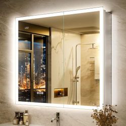 New in box - QueenFun Terri 36 in. W x 30 in. H Acrylic LED Front & Back Light Rectangular Recessed/Surface Wall Medicine Cabinet with Mirror