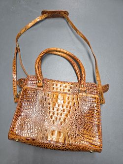 Brahmin Croc-Embossed Leather Satchel – Pecan Melbourne