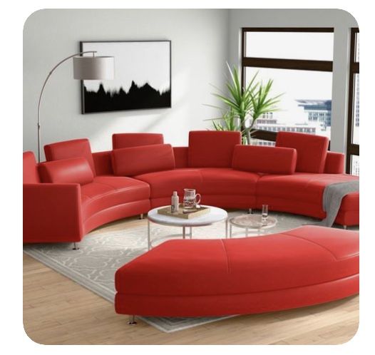 Manatuto 85” Red Genuine Leather Couch w/ Ottoman