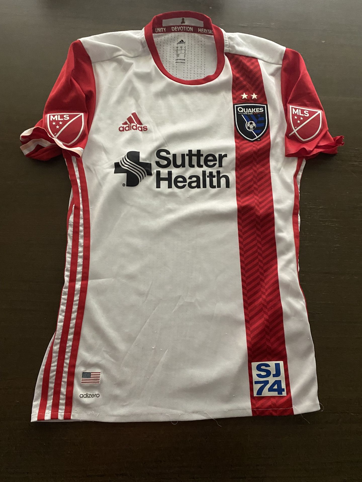 San Jose Earthquakes Adidas Small Men Adult 2015 Soccer MLS Short Sleeve Jersey