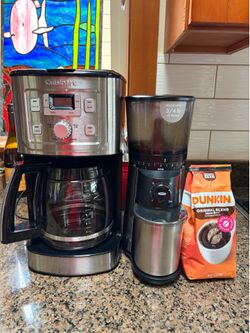 14 Cup Programmable Coffee Maker & OXO Brew Conical Burr Coffee Grinder & a bag of coffee beans
