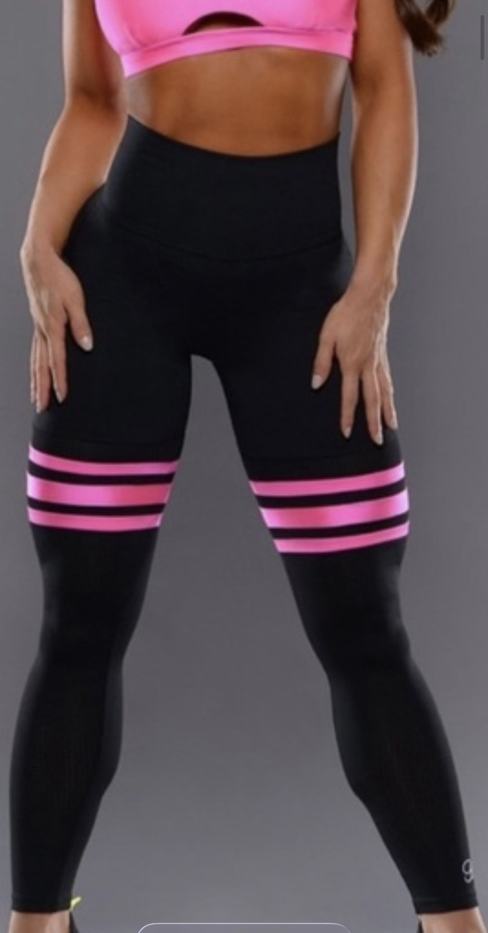 Bombshell Black Neon Pink Thigh High Sock Leggings