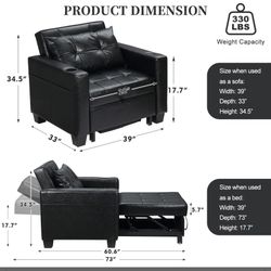 Twin 39'' Wide Faux Leather Biscuit Back Convertible Sofas