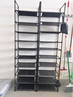 Shoe rack organizers. 10 tier, pair of two. Great for your garage!